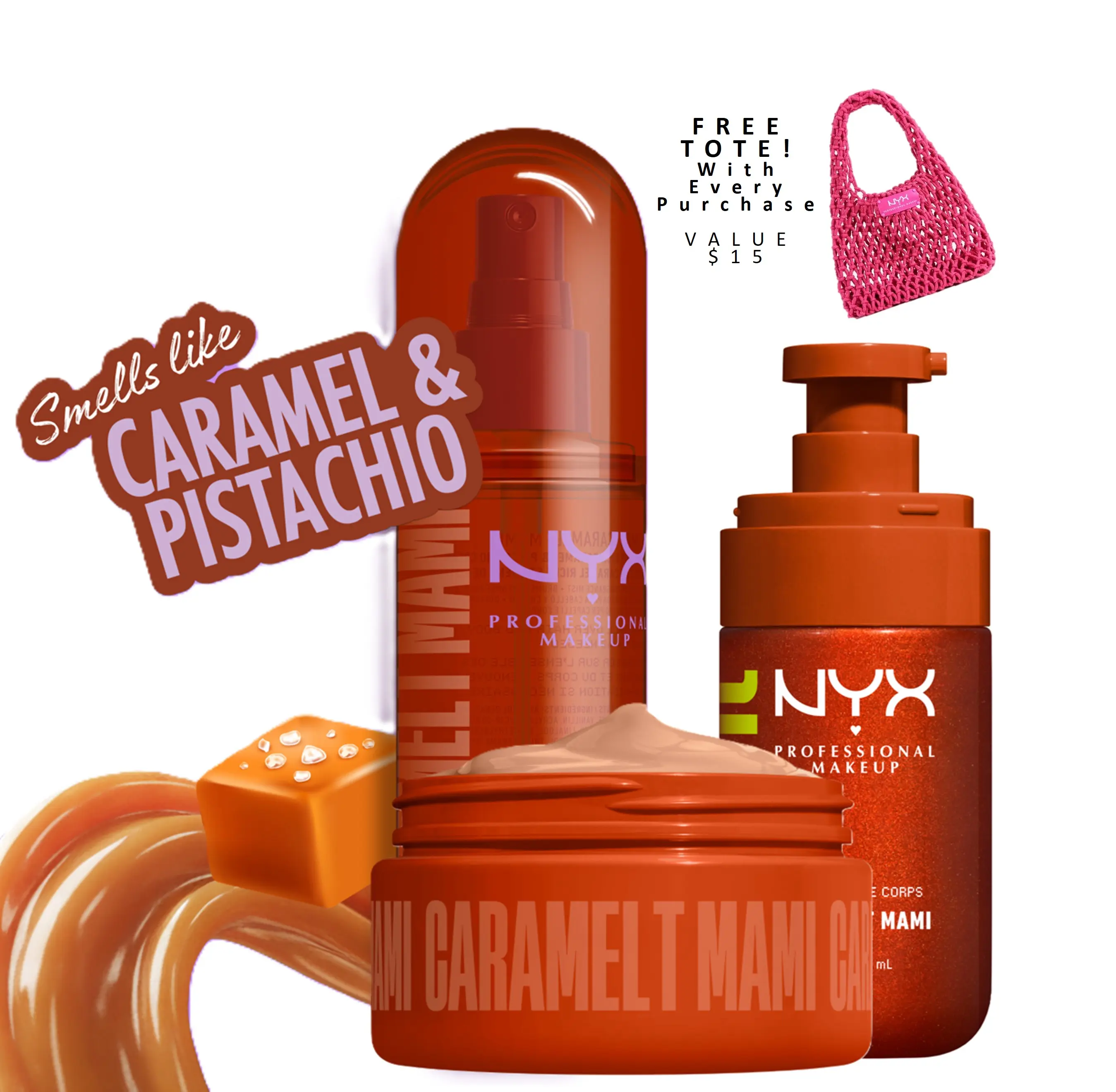 [NEW] Caramelt Mami Ultimate Body Care Set, Shimmer Body Oil + Whipped Body Butter + Hair & Body Mist, 24H Hydration— NYX Professional Makeup