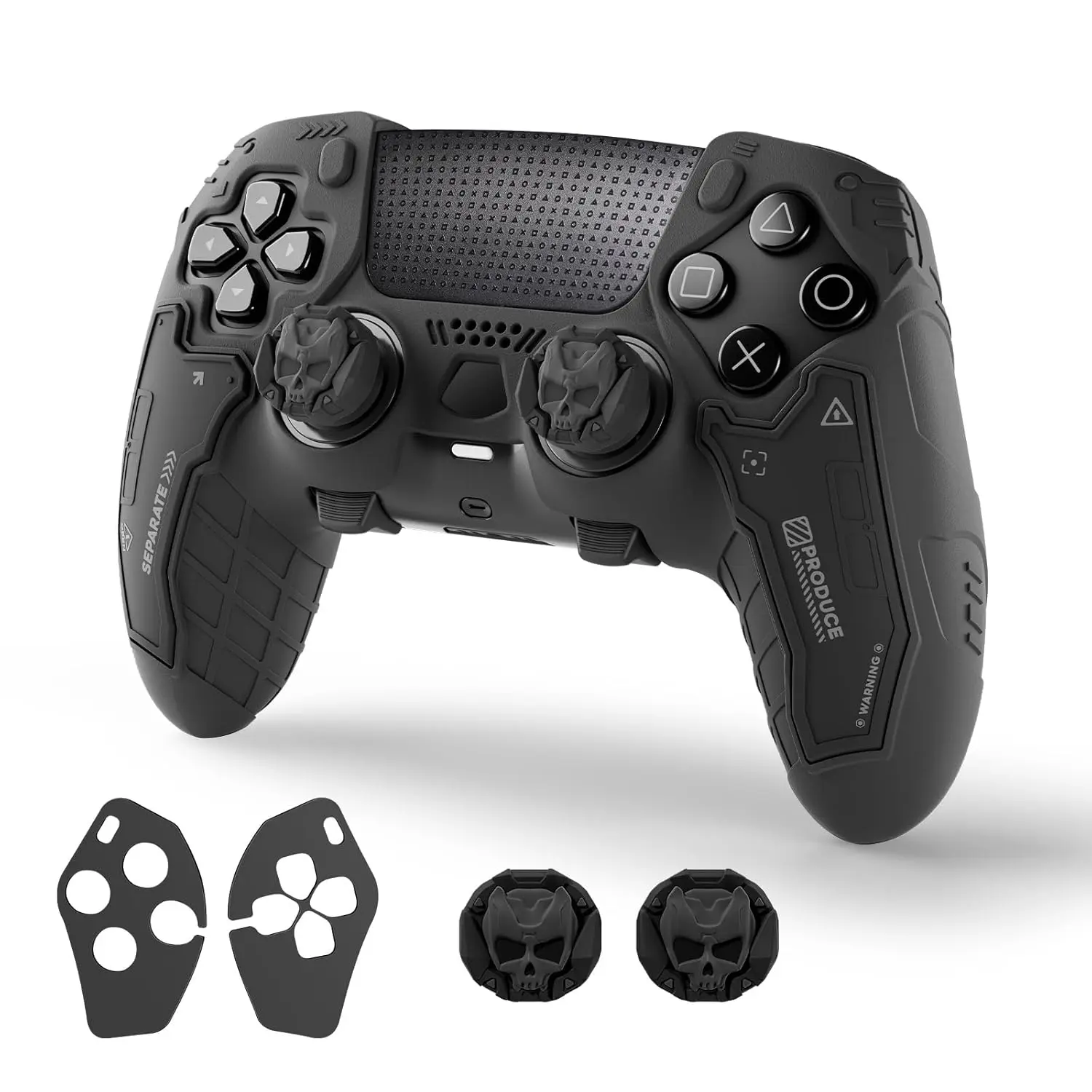 GeekShare Aesthetic Tactical Anti-Slip Silicone Protective Cover Case for PS5 Edge (Elite) Handheld Controller, Console Accessories Set with 2 Thumb Grip Caps, Stick - Ghost Gray (Compatible ONLY with PS5 Edge Wireless Controller), Button, Protection