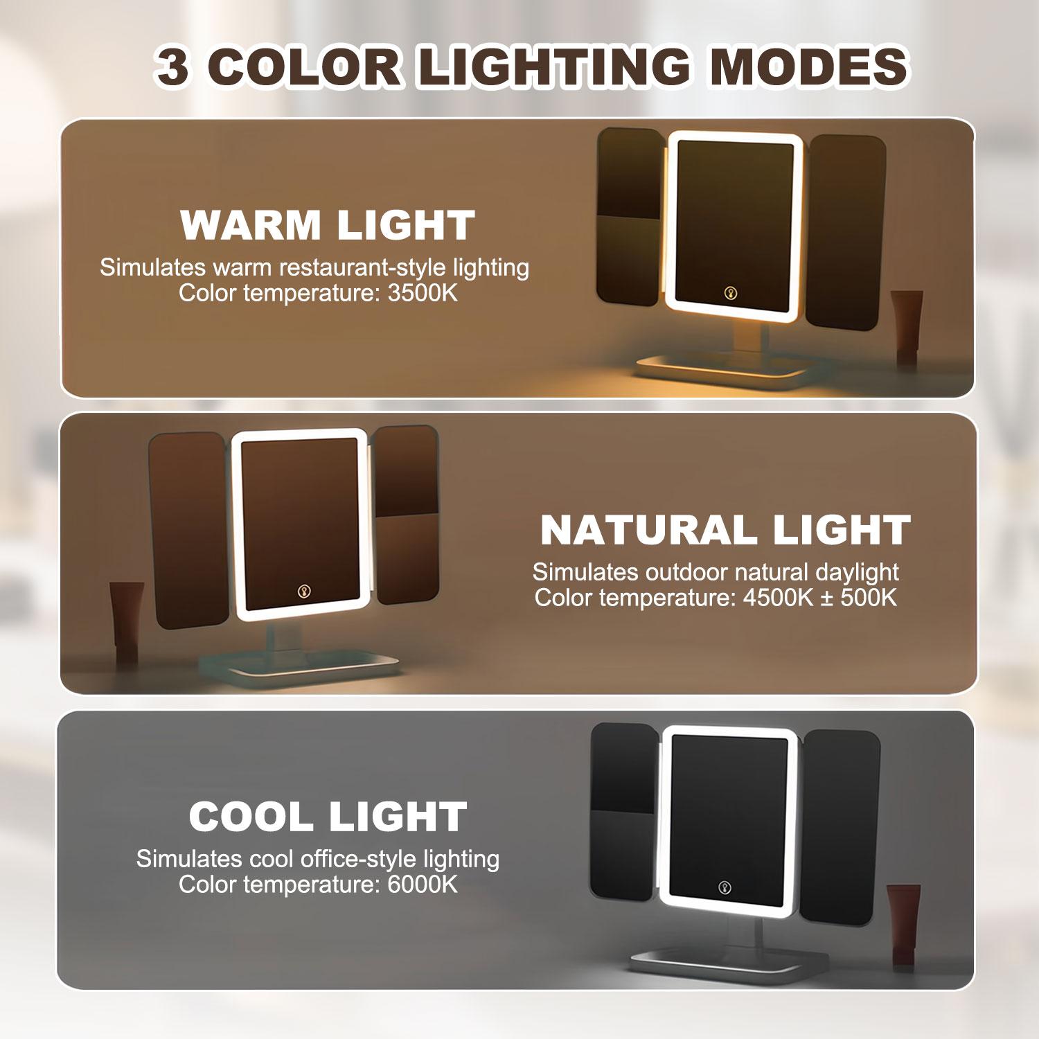 Foldable LED Makeup Mirror with 3 Light Modes(White/Warm/Natural Light),2X/3X Magnification,Adjustable Brightness Dimmable Touch Control,360° Rotating,Gift Box,Perfect Gift for Her, Portable Foldable LED Makeup Mirror with 3 Light Modes(White/Warm/Natural Light),2X/3X Magnification,Adjustable Brightness Dimmable Touch Control,360° Rotating,Gift Box,Perfect Gift for Her, Portable
