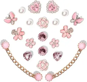 20pcs Bling Gems Plastic Butterfly Flower Sparkling Rhinestones Pearl DIY Shoe Decoration Charms for Women's Party Favor