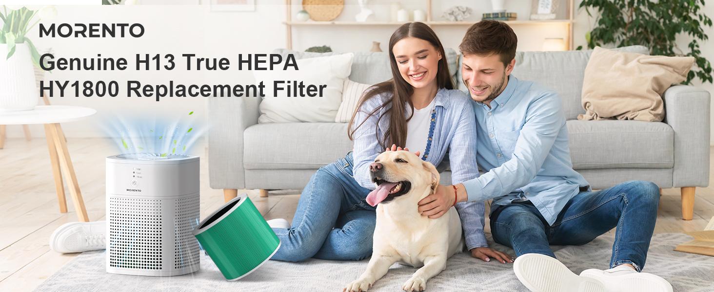 MORENTO HY1800 Genuine Air Purifier Replacement Filter, Ture HEPA Filter for Dust, Pet Dander, Smoke for HY1800 Air Purifer, 1 Pack