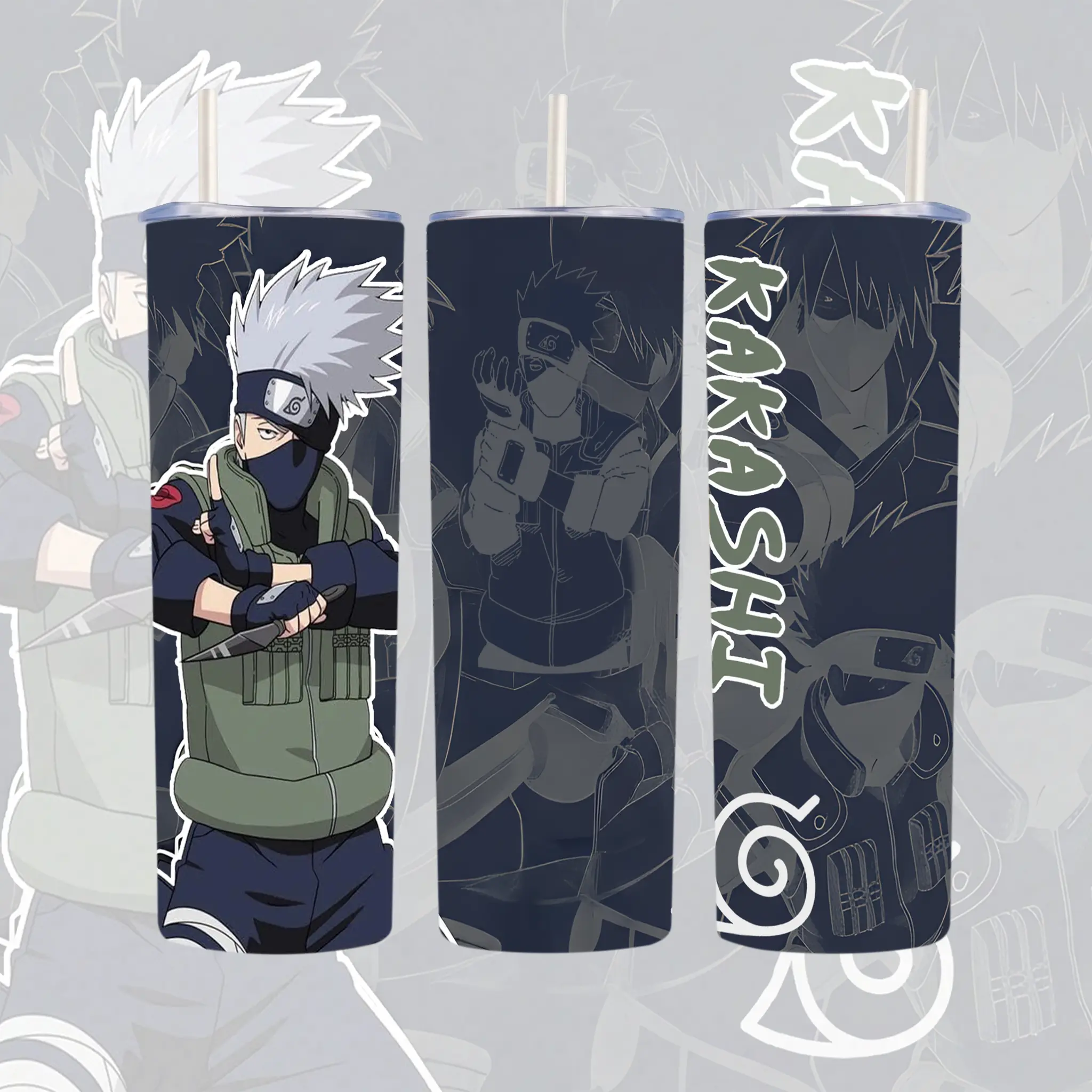 Kakashi Hatake V2 Printed 20oz Stainless Steel Water Bottle - Naruto Anime Portable Straight Cup, Insulated Travel Mug With Handle, Straw & Lid, Gift For Anime Fans, Water Bottles, 20Oz Straight Cup