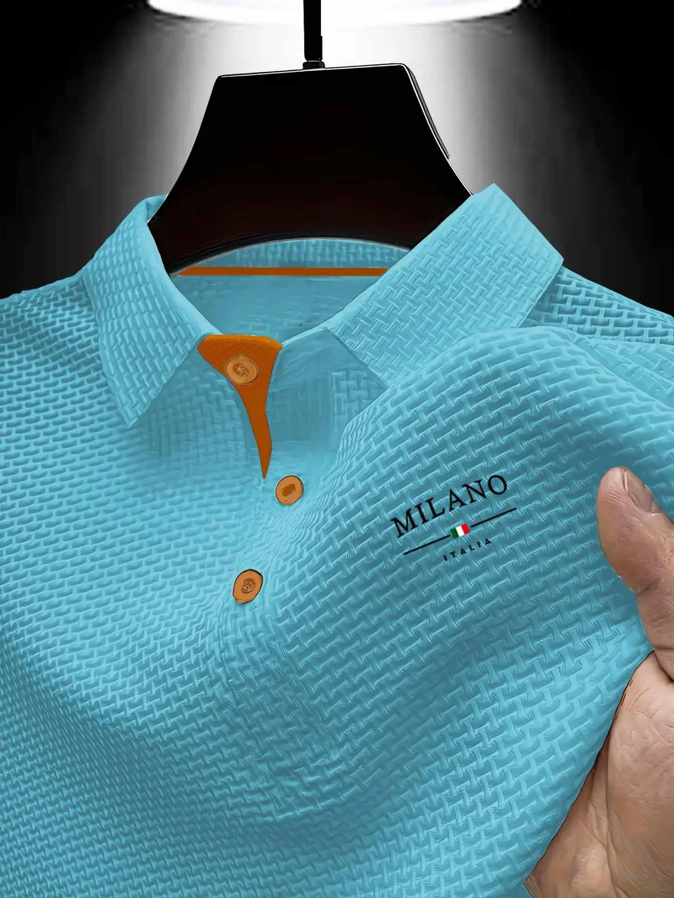 Y314milano Men's Summer Polo Shirt, Knitted Breathable Cool Polo Shirt, Quick-Dry Breathable Geometric Pattern, Slim-Fitting Casual Sporty Top, Essential Men's Clothing