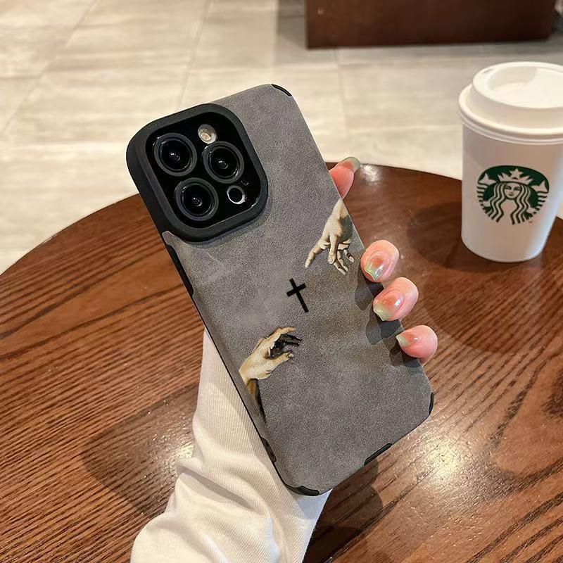 God's Hand pattern fine hole imitation fur phone case suitable for iPhone 17 16 15 14 13 12 11 Pro Max Plus X XS Max anti drop phone case