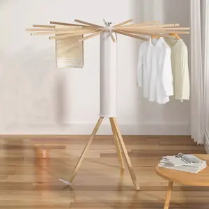 16-Arm Wooden Octopus Clothes Drying Rack – Folding & Portable Tripod Laundry Stand with Removable Natural Wood Arms – Space-Saving Indoor Airer for Clothes, Towels & Socks – Heavy Duty Varnished wood