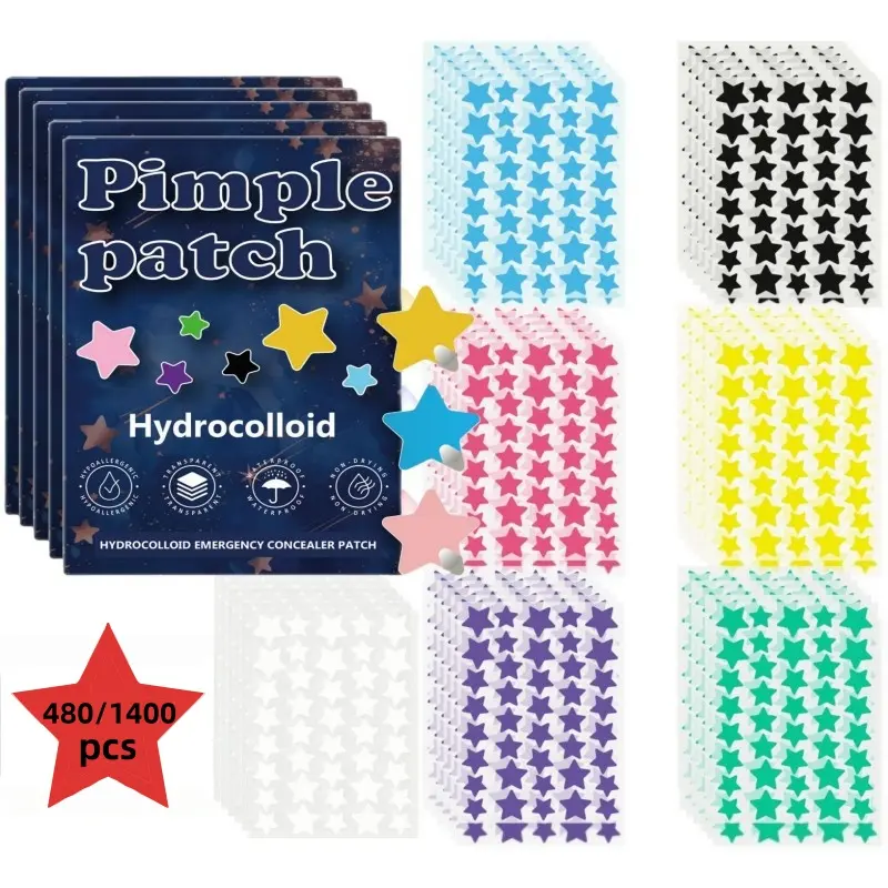 Star-Shaped Hydrocolloid Acne Zit Covers, 480/1400 Count Blemish Dots, Gentle, Fragrance Free & Alcohol-Free Spot Treatment, Hydrocolloid Zit Covers, Pimple Patch Bulk, Facial, Sensitive, Acne Spot Treatment, Acne Clearing Products, Scent