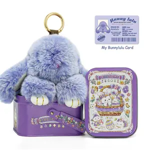 BunnyLulu Handmade Plush Bag Charm Accessory with Designer Tin & Certificate Card, A Palette of Aesthetic Colors, 5.8" Chic Keychain for Handbags & Backpacks, Trendy Easter Fashion Gift