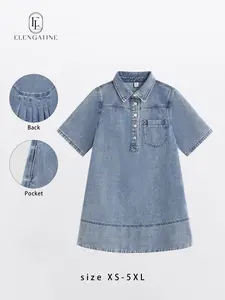 Elengatine Women's Denim Shirt Mini Dress - Short Sleeve A-Line Swing Fit with Button Half-Placket and Chest Pocket, Soft Washed Jean Fabric, Back Yoke with Pleated Detail for Extra Movement & Shape, Easy Throw-On Outfit for Summer Brunch