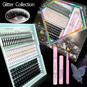 Glitter Color Cluster Lash Kit Various Colorful Cluster Eyelashes Extension Perfect to Makeup Cosmetic Super Wispy Mega Volume