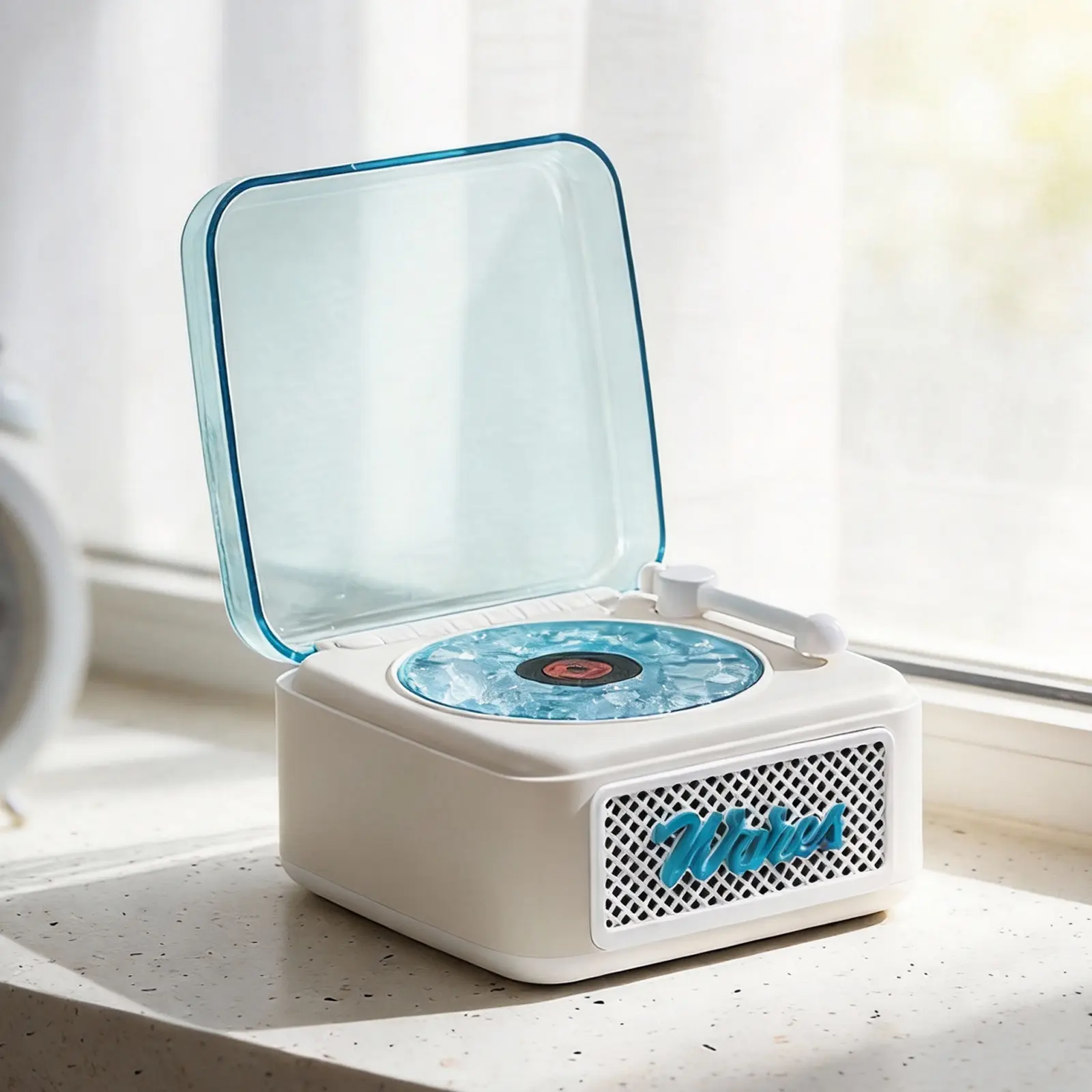 Newly Upgraded The Waves Vinyl Player with Natural Audio, 3 Light Moods, Timing Function, Wireless Speaker, Portable Vintage Speaker for Bedroom, Party, Music Gifts, Sleep Aid & Mood-Regulate Accessories, Portable Speakers