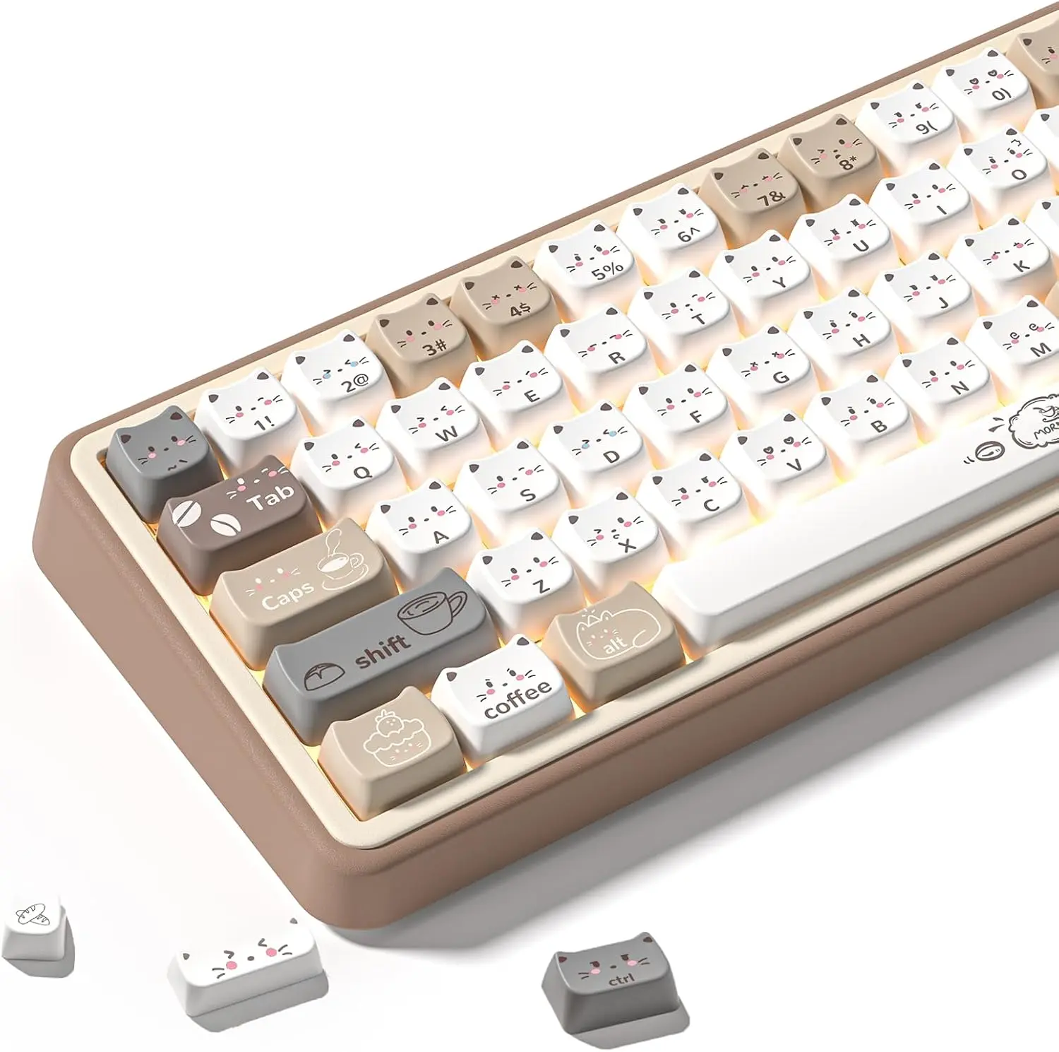 Womier Meow Meow Squad Cat Keycaps, Dye-Sublimation PBT MOA Profile, 129 Keys Custom CuteKey caps Set for 100%, 75%, 65%, 60% Mechanical Keyboard