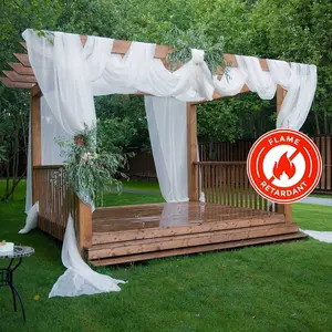 White Chiffon Ceiling Drapery, Durable Flame Resistant Long Curtain Backdrop Panel With Rod Pocket 5ftx32ft