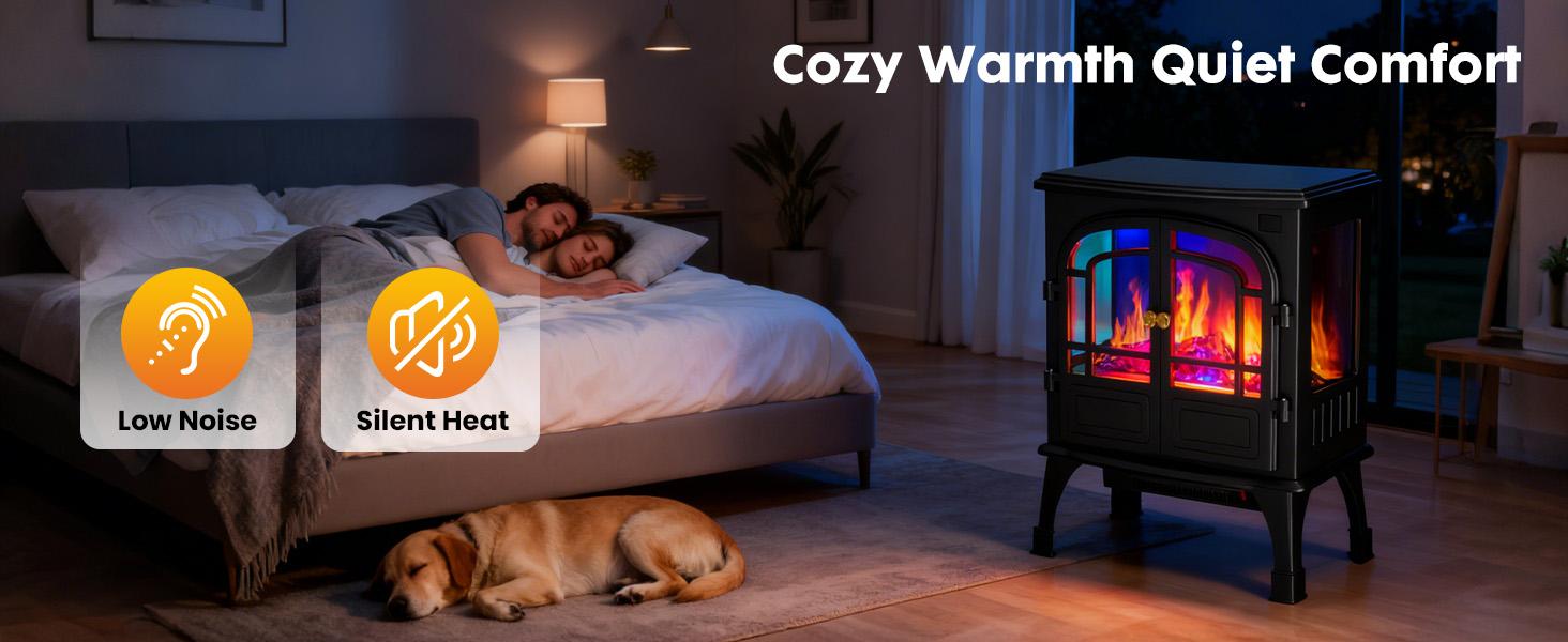 Freestanding Electric Fireplace, 26” Indoor Fireplace Heater with 3D Flame Effect, Overheating Safe Design, Energy Saving Space Heater with 12H Timer&Remote for Living Room, Bedroom