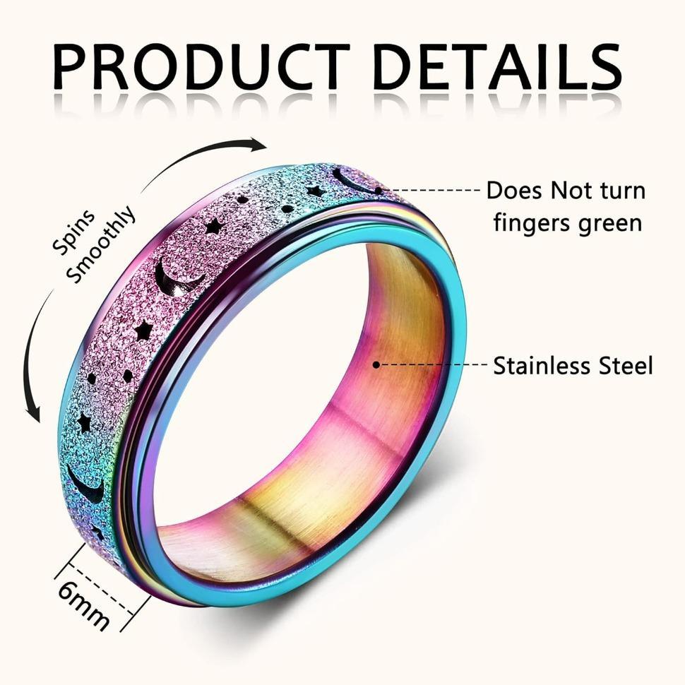 Jstyle Stainless Steel Fidget Rings for Anxiety for Women Spinner Ring 6mm Rose Ring Thumb Ring Size 5-9