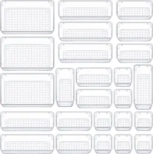 25 PCS Clear Plastic Drawer Organizer Set, 4 Sizes Desk Drawer Divider Organizers and Storage Bins for Makeup, Jewelry, Gadgets for Kitchen, Bedroom, Bathroom, Office