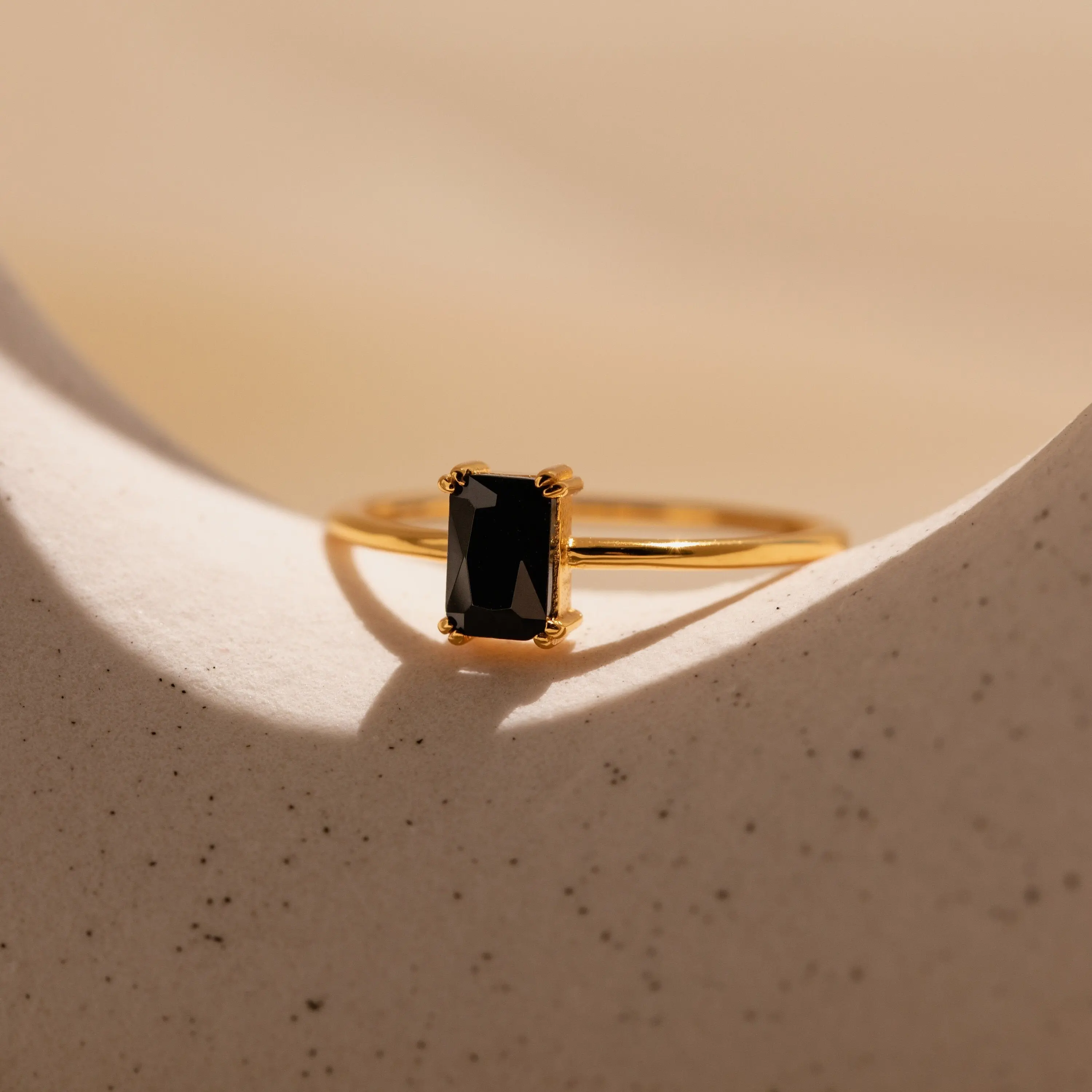 Black Emerald Ring by Caitlyn Minimalist - Vintage Black Onyx Solitaire Ring in Gold & Silver - Gemstone Jewelry - Anniversary Gift