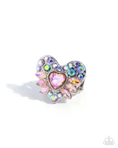 Cupid Color - Orange Multi Gem Silver Heart Ring - Paparazzi
