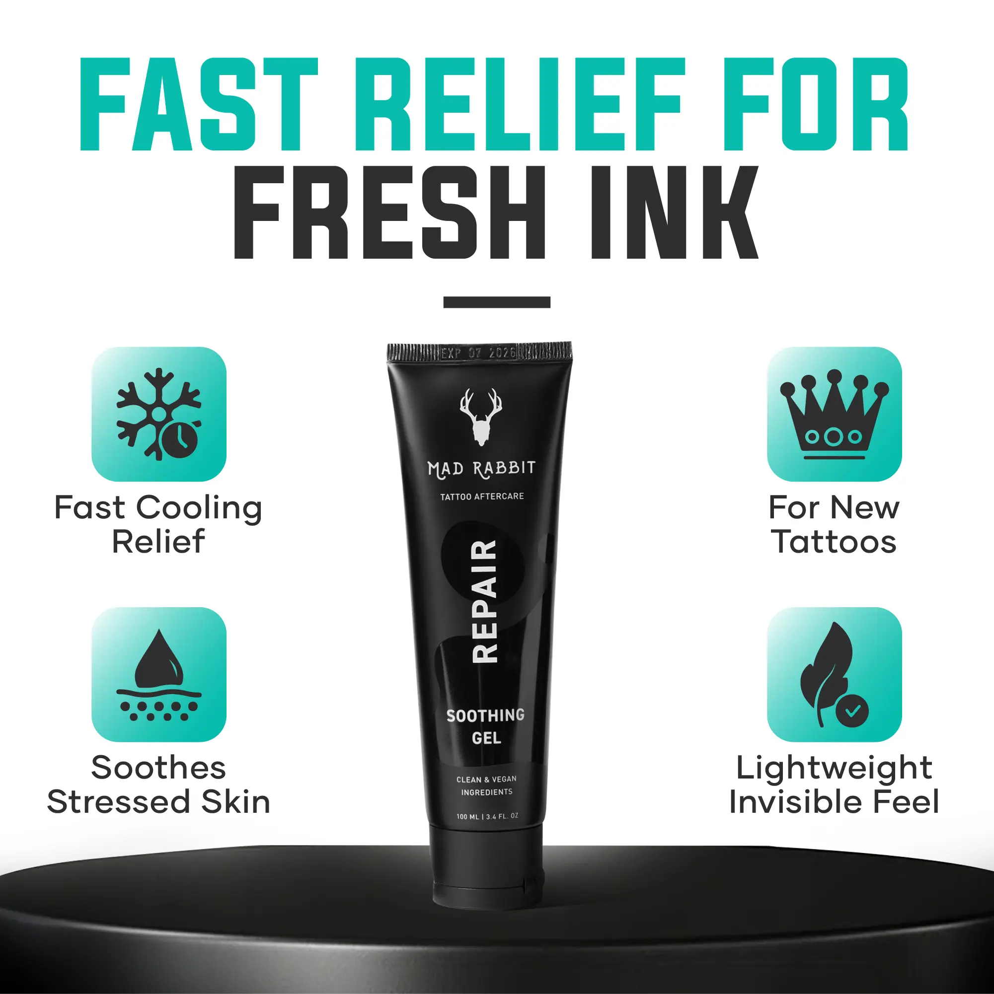 Mad Rabbit Tattoo Aftercare Soothing Gel & Moisturizer As Seen on Shark Tank - Premium Tattoo Supplies for New Tattoo Care, Anti-Itch - Tattoo Care Gel Made with Clean Ingredients
