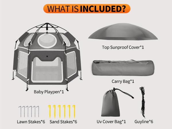 Pop-Up Portable Baby Playpen with UV Canopy, Waterproof Outdoor & Indoor Play Tent, Breathable Mesh Sides, Quick Setup Folding Baby Play Yard with Carry Bag & Stakes 59"/63“