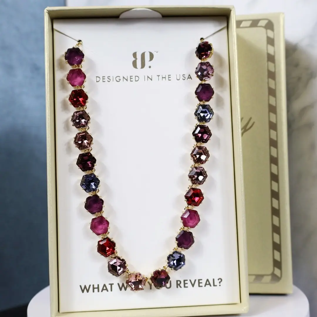 BOMB PARTY Adjustable Gold-Plated Candy Necklace - Moonlit Merlot Collection - Elegant Costume Jewelry with Bright, Deep Red Gemstones, Adjustable Necklace, Gold Plated Necklaces