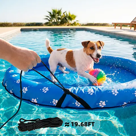 Dono Dog Blue Bone Inflatable Pool Float Raft - Sturdy Fabric Covering, Convenient Handle, Attached Rope, Water-Resistant Internal Valve, 19.68 ft Portable Cooling Toy for 0.75 kg-45 kg Pets, Puncture-Resistant Pool Floaties for Water Fun