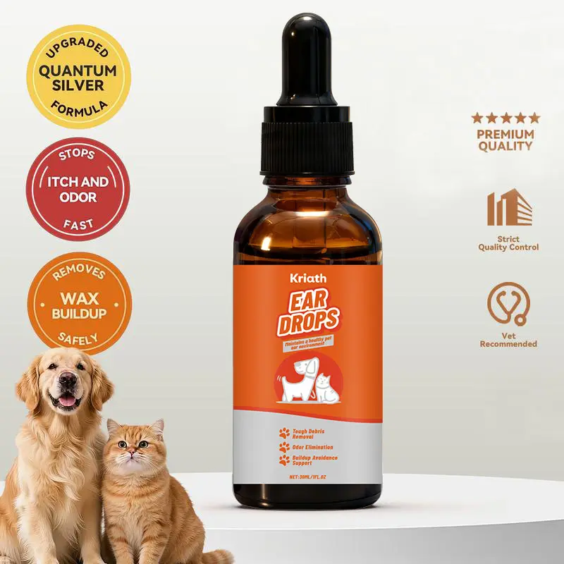 Puainta Ear Cleaner 30ml Dog Ear Infection Treatment, Quantum Silver Ear Drops for Dogs Ear Infection Ear Mites Treatment for Cats Dogs Itchy Ear