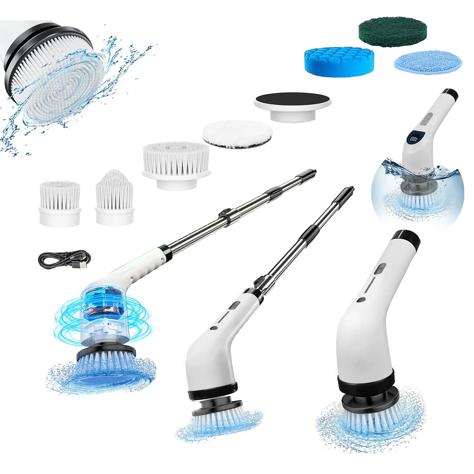 Cordless Electric Spin Scrubber - IPX7 Full-Body Waterproof Cleaning Brush with4Replaceable Heads, 3 Adjustable Extension Handle, 2-Speed for Bathroom, Kitchen, Homegoods, Bathroom Accessories, Back to School Haul, Tools and Gadgets,TikTokShopBackToSchool