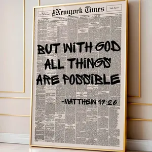 [UNFRAMED] With God All Things Are Possible Matthew 19 26 Quote, Christian Faith Scripture Artwork, Inspirational Wall Art Poster, Gift for Believers