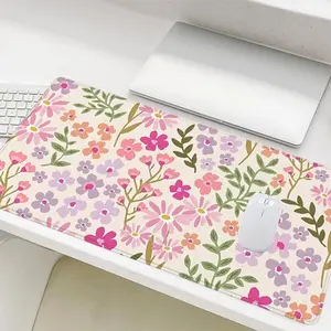 Floral  Pattern Desk Mat, 1 Count Rectangle Pastel Color Gaming Desk Mat, Non-slip Rubber Base Stitched Edge Desk Pad for Desk Laptop Desktop, Office Desk  Poccessories