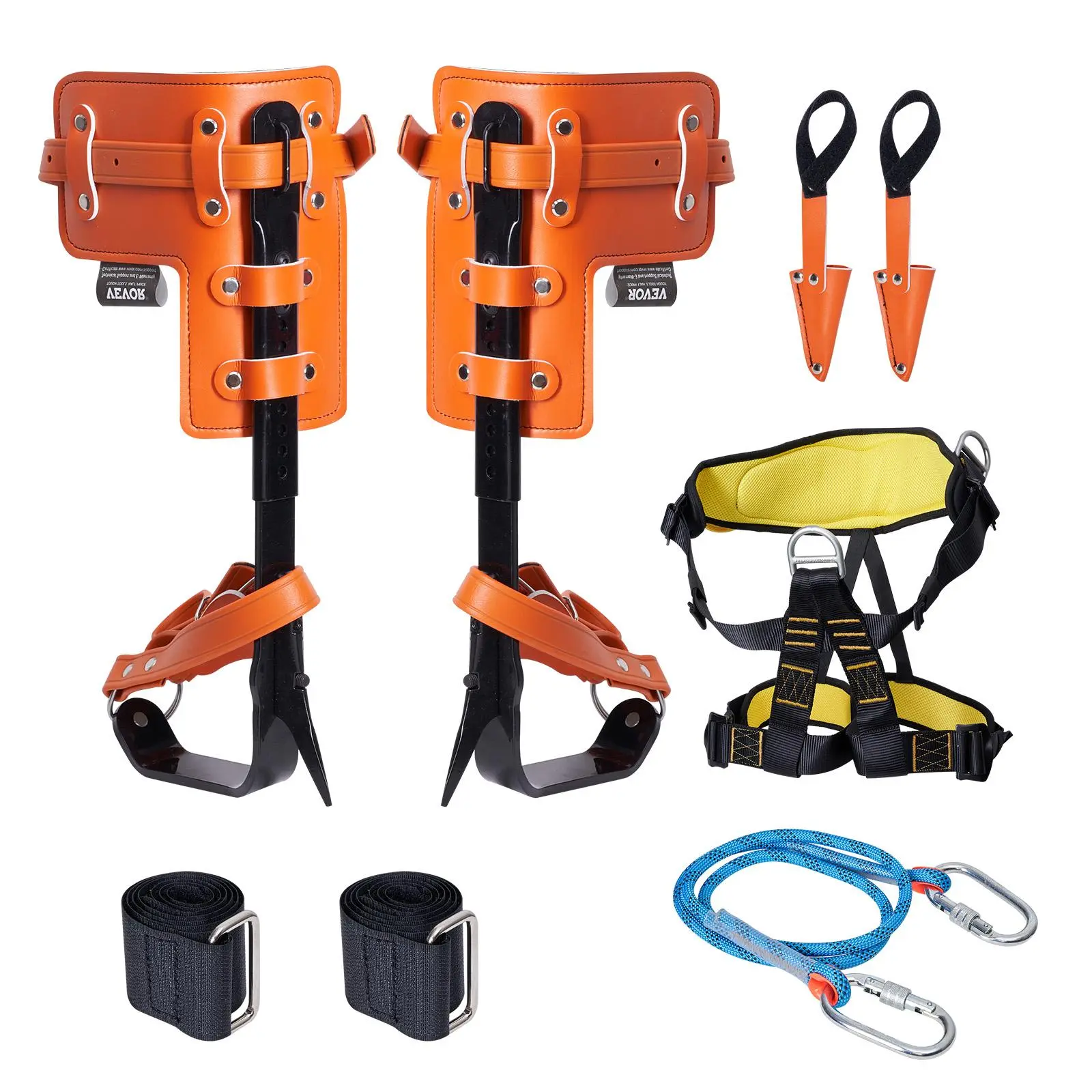 【SummerFinds】VEVOR Tree Climbing Spikes Set, 1 Pair Alloy Steel Climbing Spurs with Safety Rope and Safety Harness, 350lbs Load Capacity Tree Climbing Gear, Arborist Equipment for Climbers, Fruit Picking, Orange