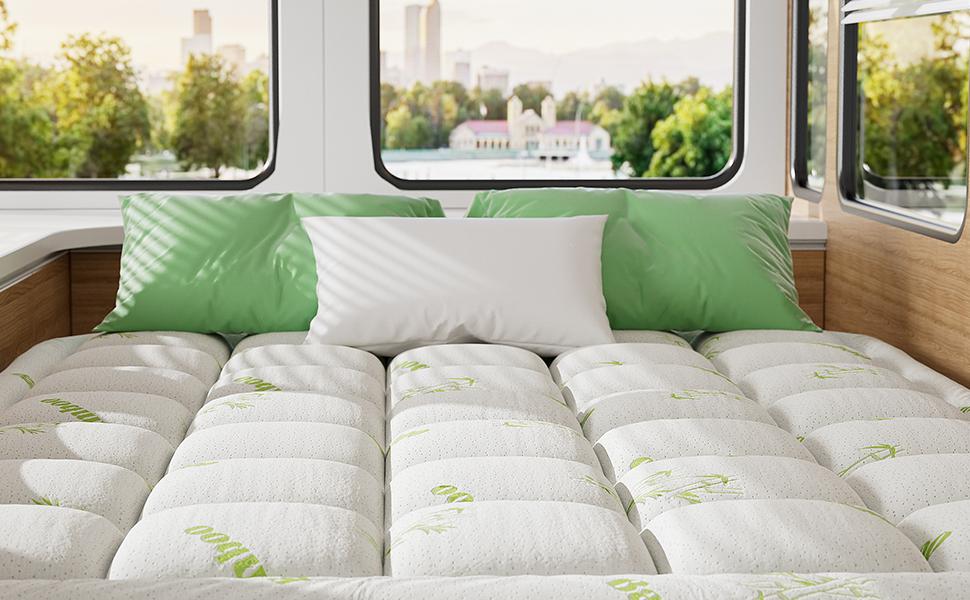 Mattress Topper Viscose Made from Bamboo Sheets Mattress Protector for Back Pain Relief Cooling for Hot Sleeping Poor Sleeper Green