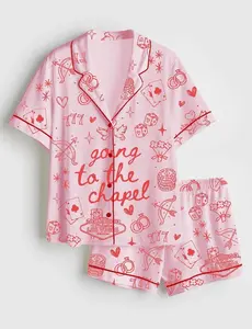 Women’s Las Vegas Chapel Coquette Bachelorette Satin Pajama Set, Bride Just Engaged Short Sleeve PJs, Bridal Shower & Party Gift #pajamas