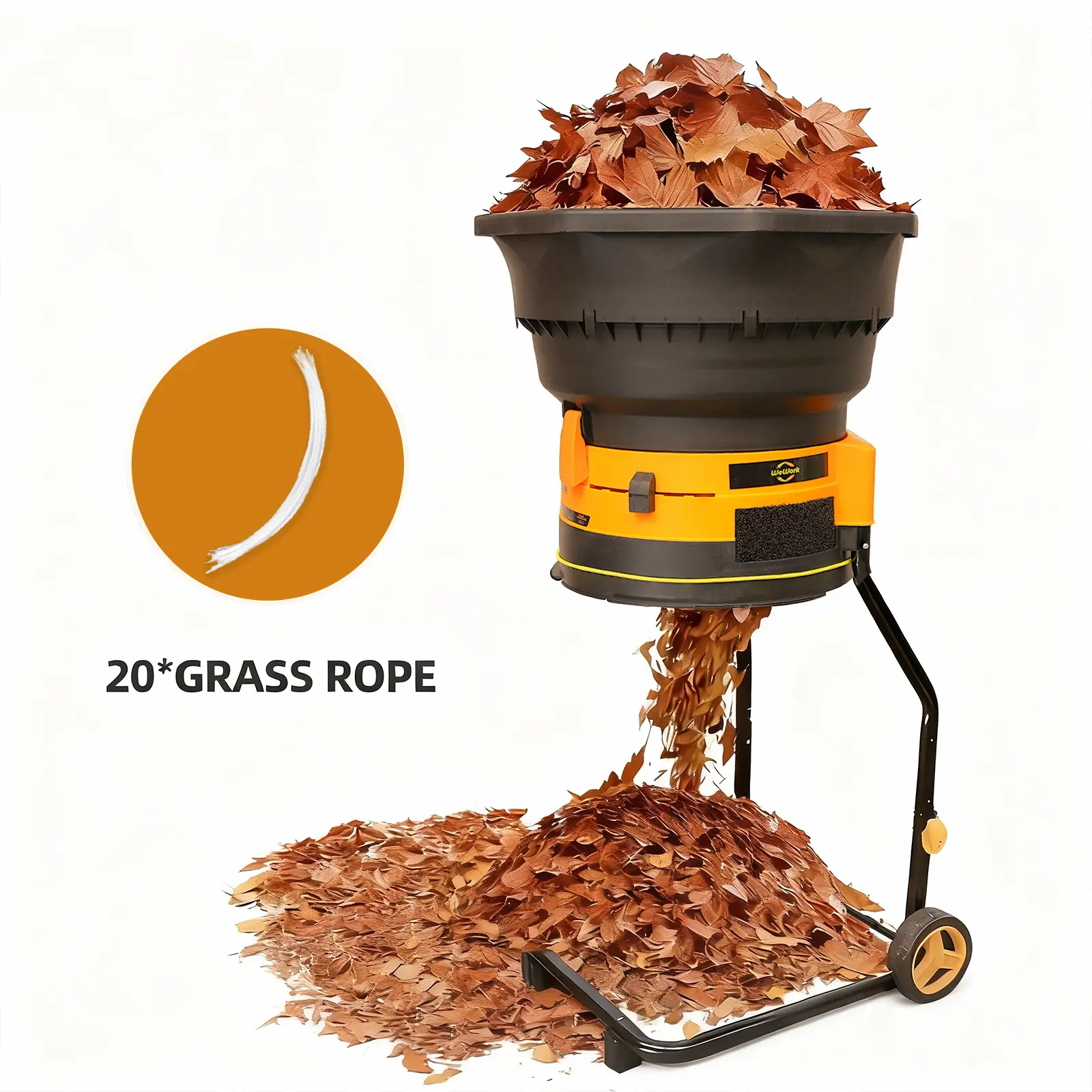 WEWORK 15A Leaf Shredder – 55:1 Reduction, Metal Blades, 1.6 Bushel Bag – Turn Yard Waste into Mulch
