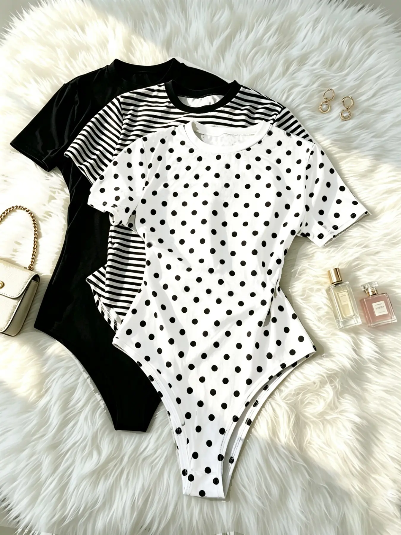 European and American Style Round Neck Short Sleeve Romper, Three Colors Available, Slim Fit Shaping Top, Street Fashion, Daily Commute, Light Sports, Home Leisure, Casual