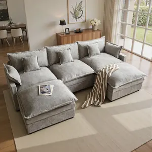 【On Backorder Ships by End of May】XIZZI 108" U Shaped Oversized Modular Corduroy Sectional Cloud Couch with 2 Ottoman, 5-Seat Chenille Deep Seat Sofa with 5 Pillow for Living Room, Bedroom and Apartment Easy Assembly Design