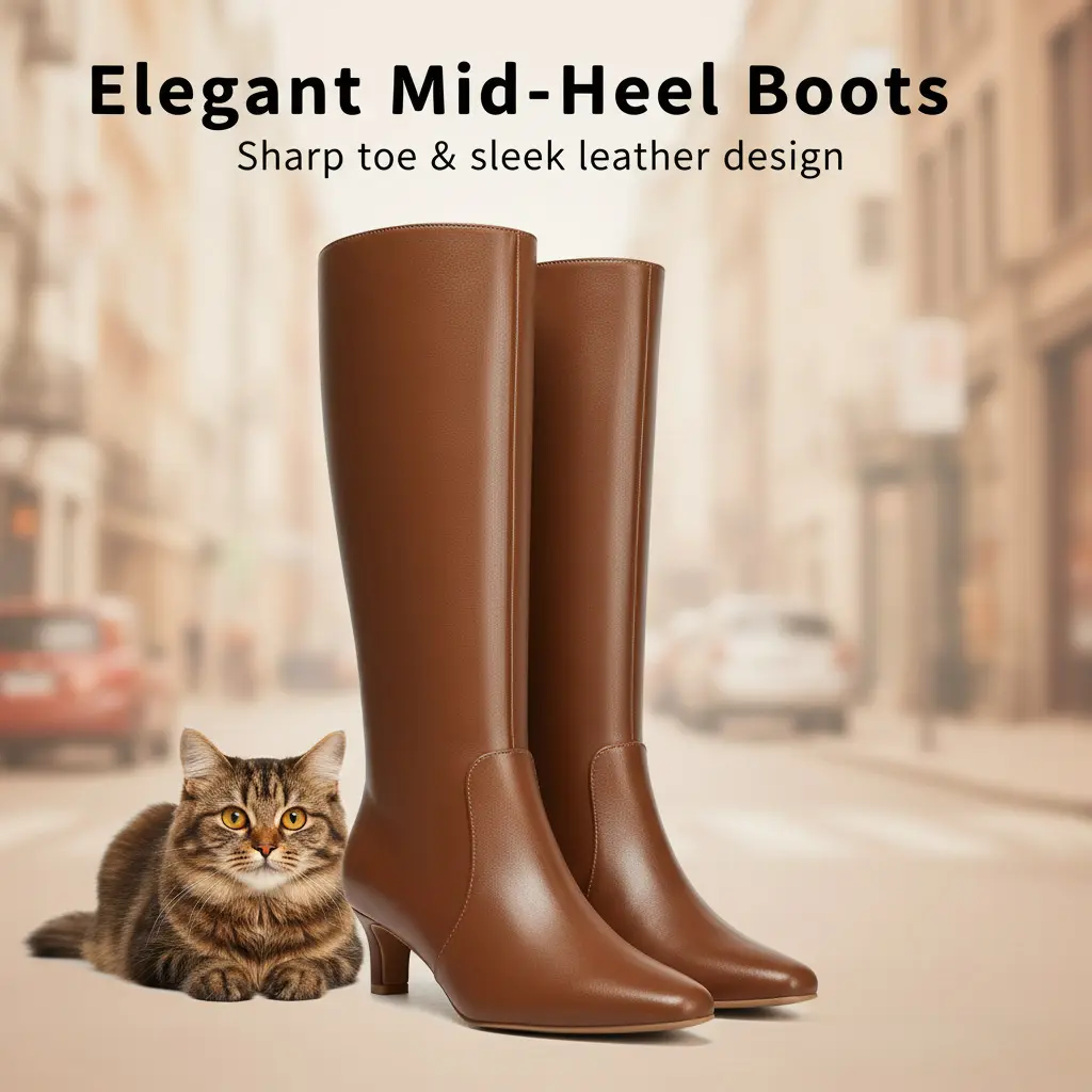 Mysoft Women's Knee-High Comfortable Kitten Heel Square Toe Fashion Boots with Side Zipper, All-Season Walking Shoes, Elegant Footwear, Ideal Valentine's Day Gift, Comfortable Heels