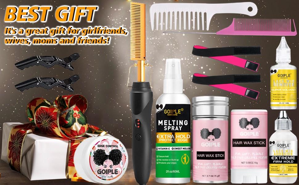 19 counts Electric Hot Comb Hair Straightening Comb Curling Iron for Wigs and Natural Hair,Lace Front Wig Black Women Lace Glue Wig Install Kit,Pressing Combs Wig Glue Hair Wax Set Comfort Salon 19 counts Electric Hot Comb Hair Straightening Comb Curling Iron for Wigs and Natural Hair,Lace Front Wig Black Women Lace Glue Wig Install Kit,Pressing Combs Wig Glue Hair Wax Set Comfort Salon