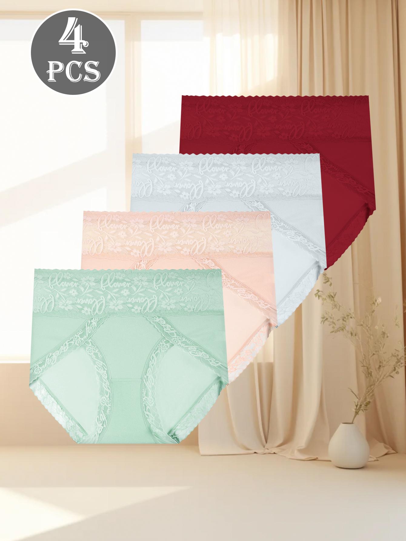 QUASTI 4/6PCS High-Waisted Lace Seamless Printed Briefs for Women Breathable Soft Stretch Panties High Elasticity Full Coverage Underwear Fashionable Elegant Comfortable Everyday Lingerie Set for Ladies and Girls S-XXL