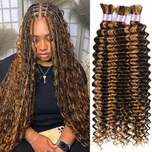 Allove P4 27 Highlight Deep Wave Bulk Human Hair For Braiding Honey Blonde BOHO Bulk Human Hair Extensions No Weft