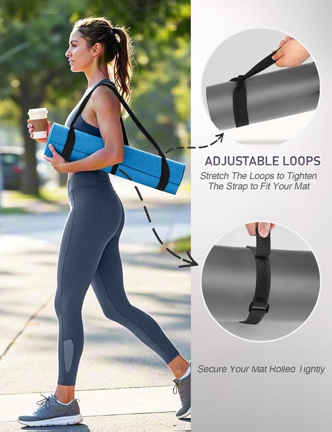 Yoga Mat Carrier Strap - Adjustable Thick and Wide Strap for Carrying Mat or Stretching, Black