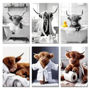 Funny Highland Poster Canvas Oil Decor Wall Art Painting Modern Aesthetic Print Decoration Waterproof Gift Idea for Home Preferred Gift Giving Option wester