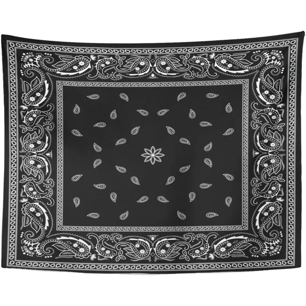 Emvency All-Over Print Decorative Tapestry - Single Synthetic Rustic Wall Hanging with Colorful Paisley, Black Pattern, Bandanna Border, Peach-White Design, Multi-Size for Indoor-Outdoors Home Decor Letters (Living Room, Bedroom)