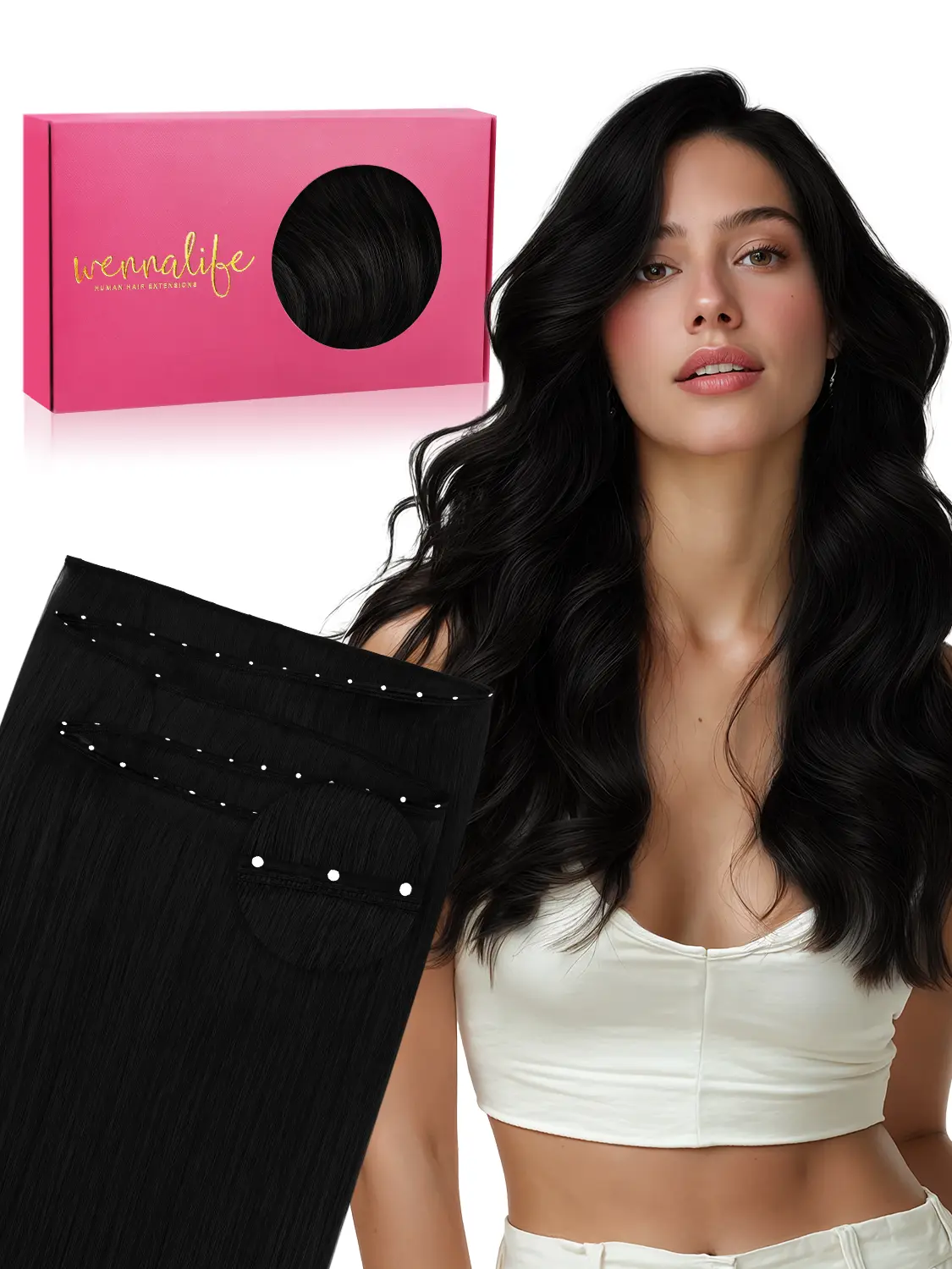 WENNALIFE Butterfly Weft Sew In Hair Extensions Real Human Hair 80g-120g 14 Inch to 24 Inch Genius & Seamless Breathable & Invisible Natural Luxury Remy Hair Straight Fuller Extensions