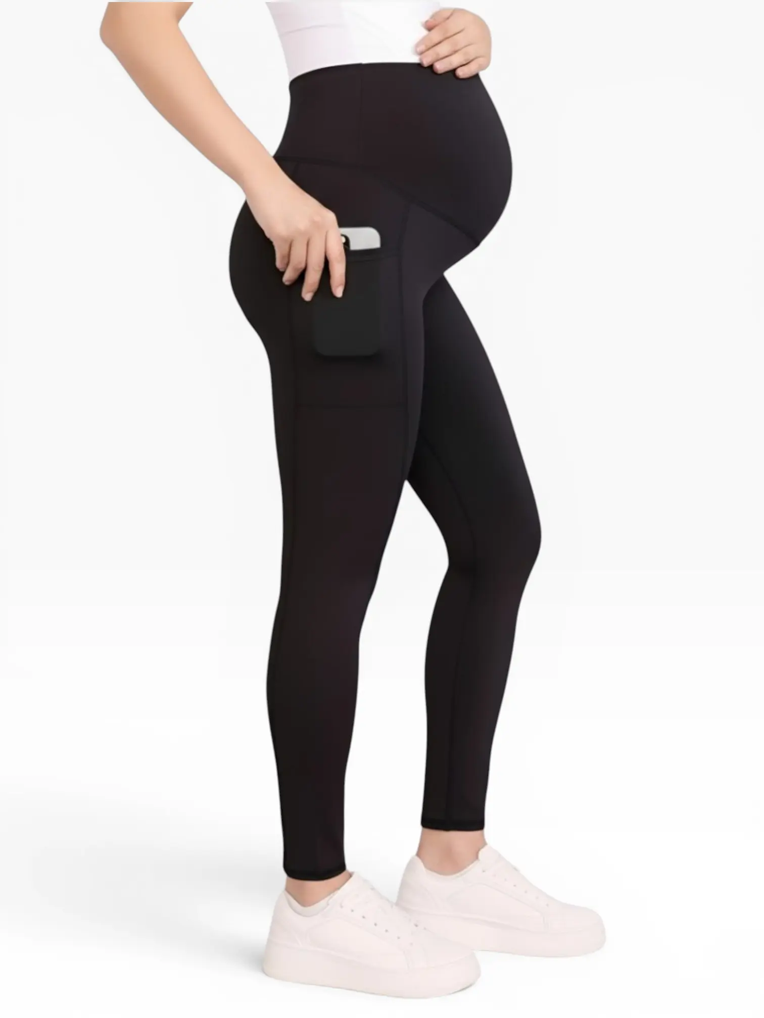Motherhood Maternity Women's Over the Belly Side Pocket Active Maternity Leggings - Comfortable Pregnancy Leggings