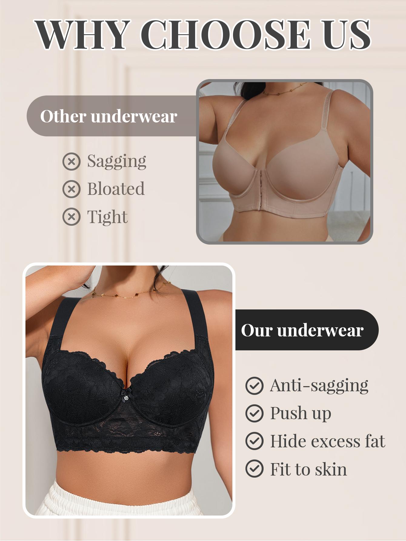 3PCS Women’s push up bra Set Lace Back Soft Comfortable Elegant Breathable Underwear Full Coverage minimizer bra, Longline Bustier Bra for Everyday Wear  Shapewear Lingerie in Black White Pink Womenswear