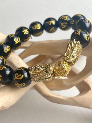 100% Authentic Obsidian feng shui bracelet 24k gold plated wealth bracelet 12mm