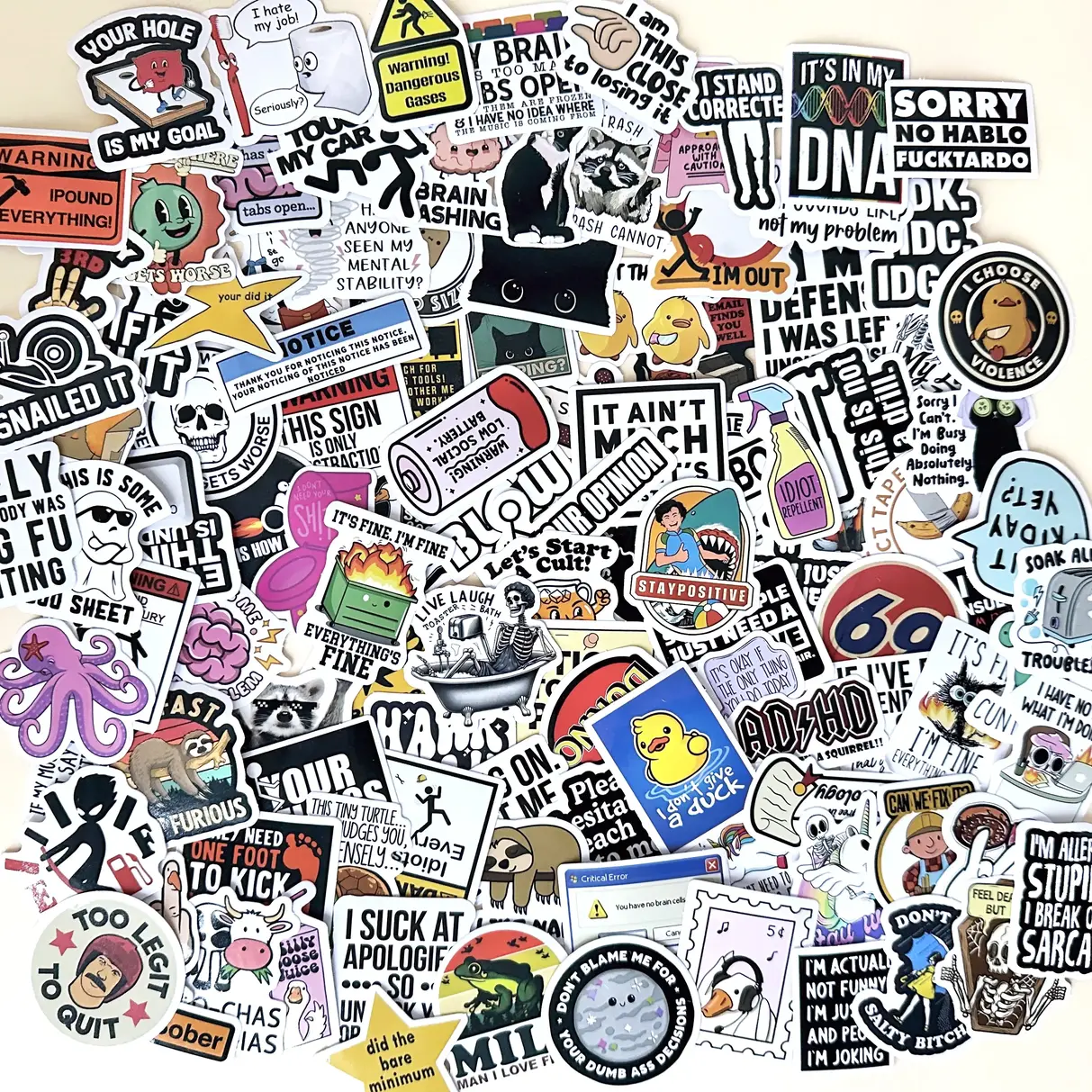 130PCS Funny Saying Sticker Pack - Snarky, Sarcastic Bold Humor Vinyl Waterproof Meme Stickers for Laptop, Computer, Water Bottle, Ipad, Phones Bumper Folding Chair Sticker Pack