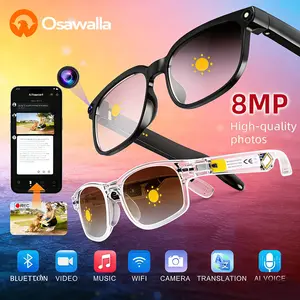 Smart Bluetooth Glasses with Camera, 1080p Video Recording Wearable Glasses, Multifunctional Wireless Audio Glasses with Headphone, Outdoor Sports Camera Sunglasses with Intelligent Voice Assistant, Anti-blue Light Protection Eyeglass