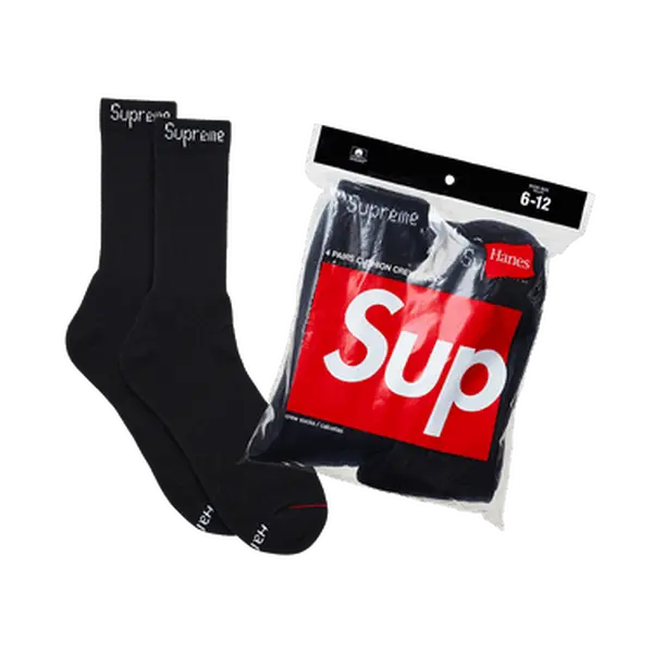 Supreme x Hanes Menswear Crew Socks (4 Pack), Black, 99HAA26-BLACK, Casual Men's Socks