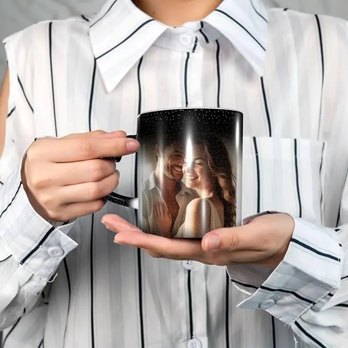 Custom Glossy Ceramic Coffee-Tea Cup, 11oz Heart-Handle Drinkware with Custom Printed Patterns, Text, Logos or Photos, Personalized Gift for Family & Loved Ones